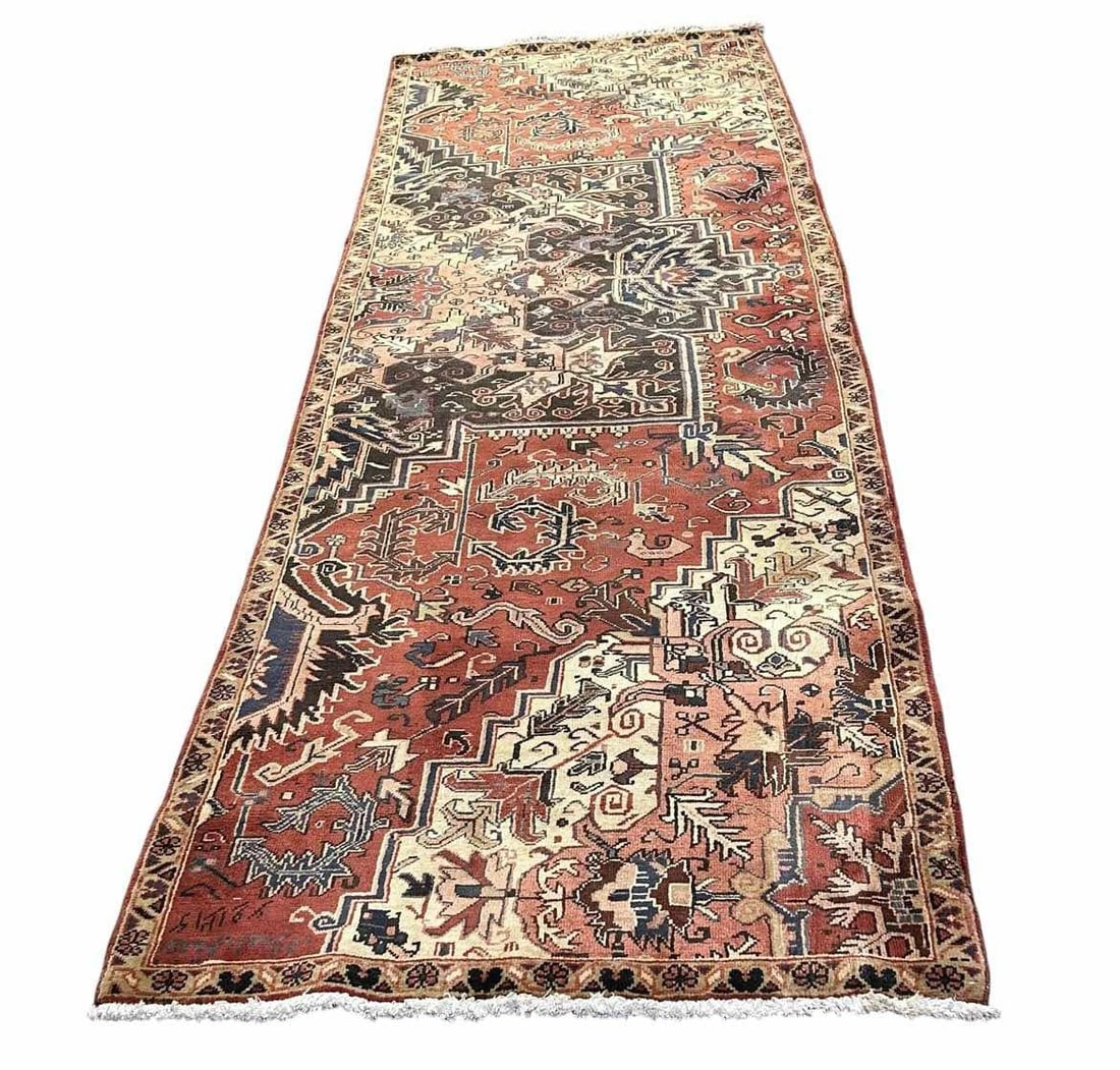 Hand Knotted Heriz Style Runner With Geometric Designs 43"X138" (1 of 3)