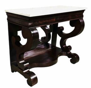 Empire Meeks Style Petticoat Or Pier Table With Marble Top With Scroll Front Legs 20"X42"X36"