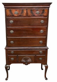 Mahogany Shell Carved Queen Anne Highboy 21"X38"X65"