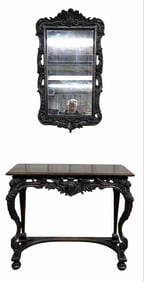Victorian Style Carved Console And Matching Wall Mirror (Console 15"X43"X36")(Mirror 24"X45")