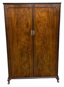 Mahogany Queen Ann Style Wardrobe Or Armoire With Burrelled Front Doors On Queen Anne Legs
