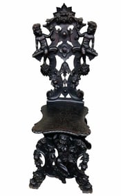 Victorian Figural Carved Parlor Chair With Cherub Carved Top And Carved Base 20"X20"X50"