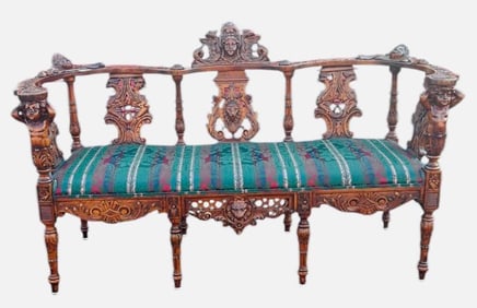Victorian Highly Figural Carved Sofa With Carved Cherubs, Birds, Heads. Matches Lot 150