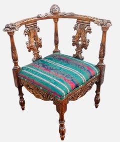 Victorian Highly Figural Carved Corner Chair With Carved Cherubs, Birds, Heads. Matches Lot 149