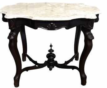 Victorian Marble Top Turtletop Parlor Table With Carved Sides And Knees 24"X36"X29"