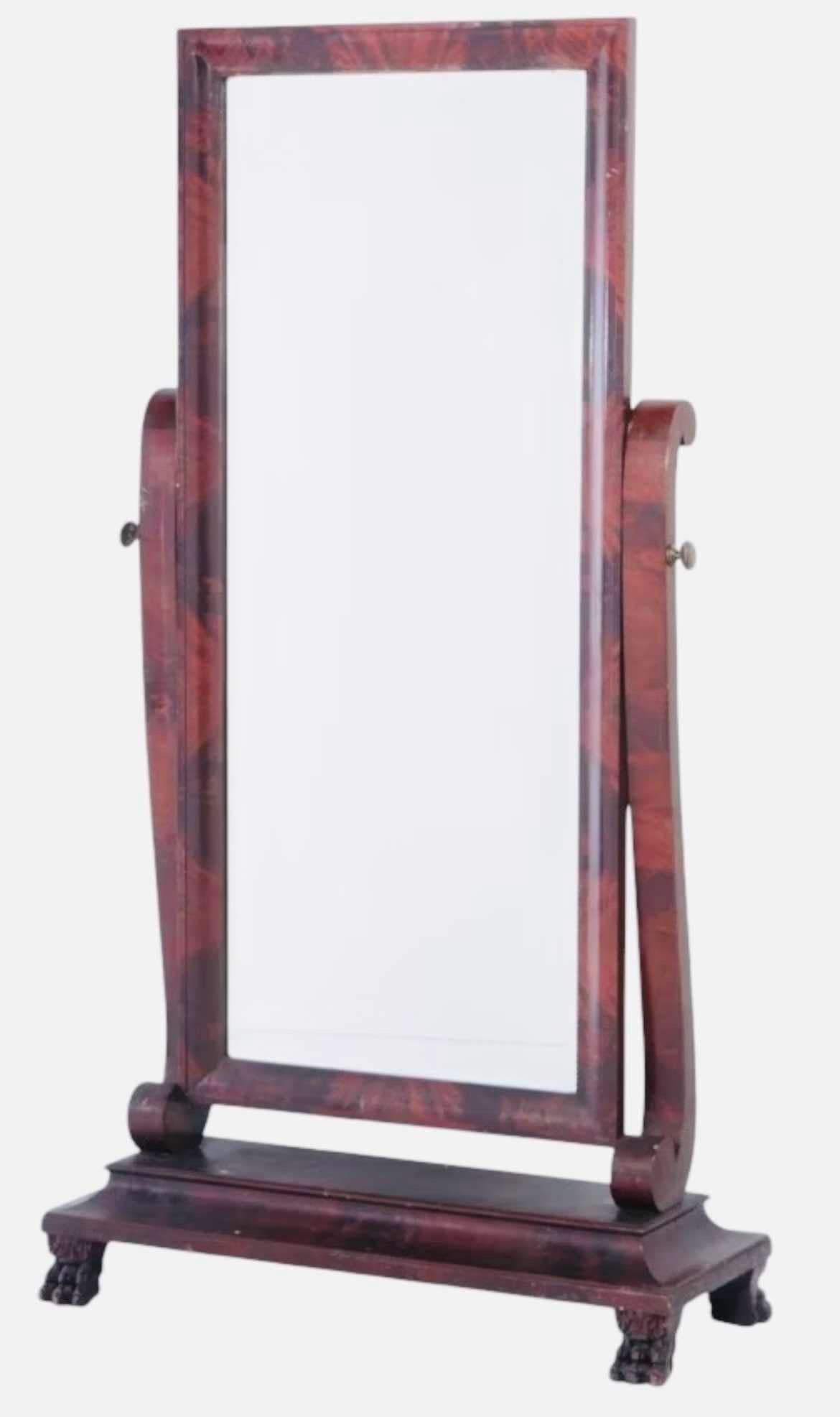 Empire Mahogany Claw Foot Chevel Or Dressing Mirror 16"X38"X69" (1 of 4)