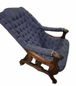 Victorian Walnut Lolling Chair Or Parlor Chair With Taffled Upholstery