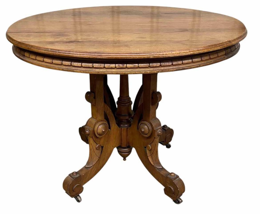 Victorian Walnut Carved Parlor Table Attributed To Thomas Brooks 28"X37"X29" (1 of 3)