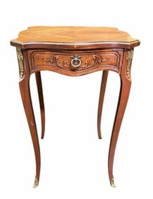 French Mahogany Carved One Drawer Table 18"X18"X28"