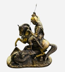 Bronze Figure Of Asian Soldier On Horseback 5"X11"X13"