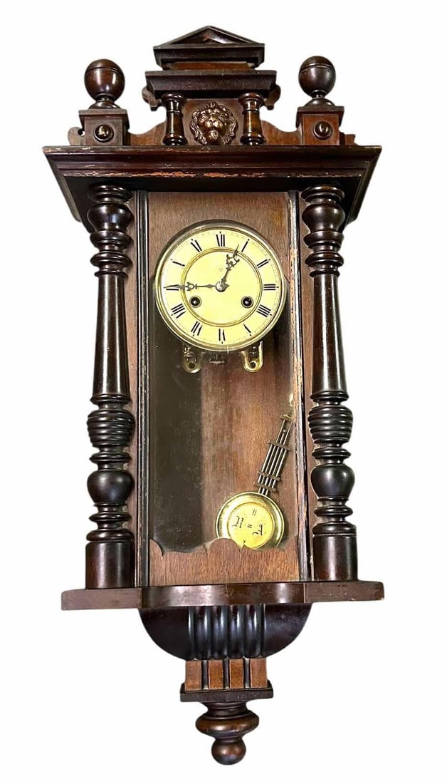 Victorian Style Walnut Parlor Clock With Carved Crest And Column Front 7"X14"X31" (1 of 3)