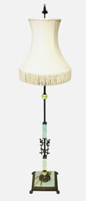 Victorian Style Brass And Onyx Floor Lamp With Wing Griffin Decorated Shaft And Clawfoot Base And