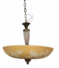 Art Nouveau Style Hanging Light Fixture With Case Glass Shade