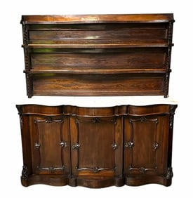 Victorian Rosewood Etagere Style Console Or Sideboard With Marble Top And Three Drawer Base Marble;