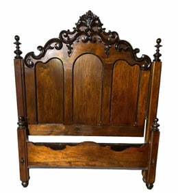 Walnut Victorian High Back Bed With Triple Arched Headboard And Carved Crest 57"X71"X77"
