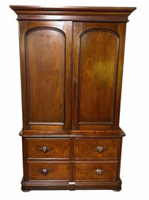 Victorian Walnut Two Piece Linen Press With Two Doors Over Two Drawers 23"X51"X84"