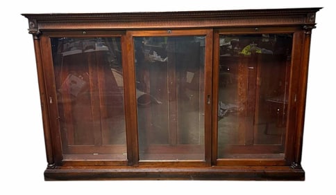 Large Three Door Victorian Style Bookcase With Front And Carved Top And Corners 18"X60"X96"