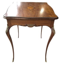 French Inlaid Parlor Table With Inlaid Top And Bronze Mounts On Legs 26"X32"X31"