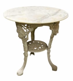 Victorian Cast Iron Parlor Table With Marble Top And Heads, On The Legs 24"X26"