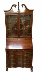 Mahogany Chippendale Style Secretary With Claw And Ball Feet And Broken Arch Top 17"X35"X83"