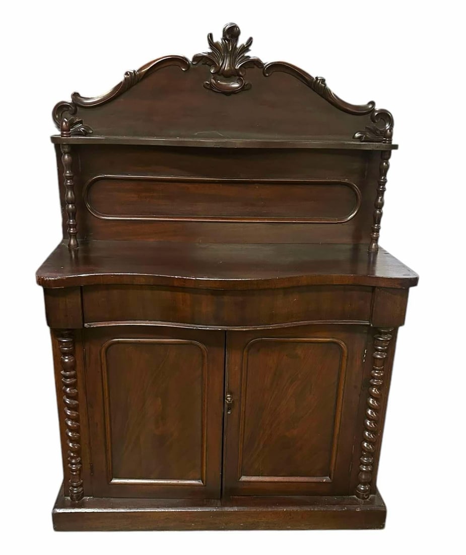 Mahogany Victorian Style Server With Rope Twist Column Front And Carved Top Chef 17"X42"X60" (1 of 4)