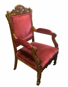 Victorian Style Walnut Parlor Chair With Carved Crest 22"X24"X41"