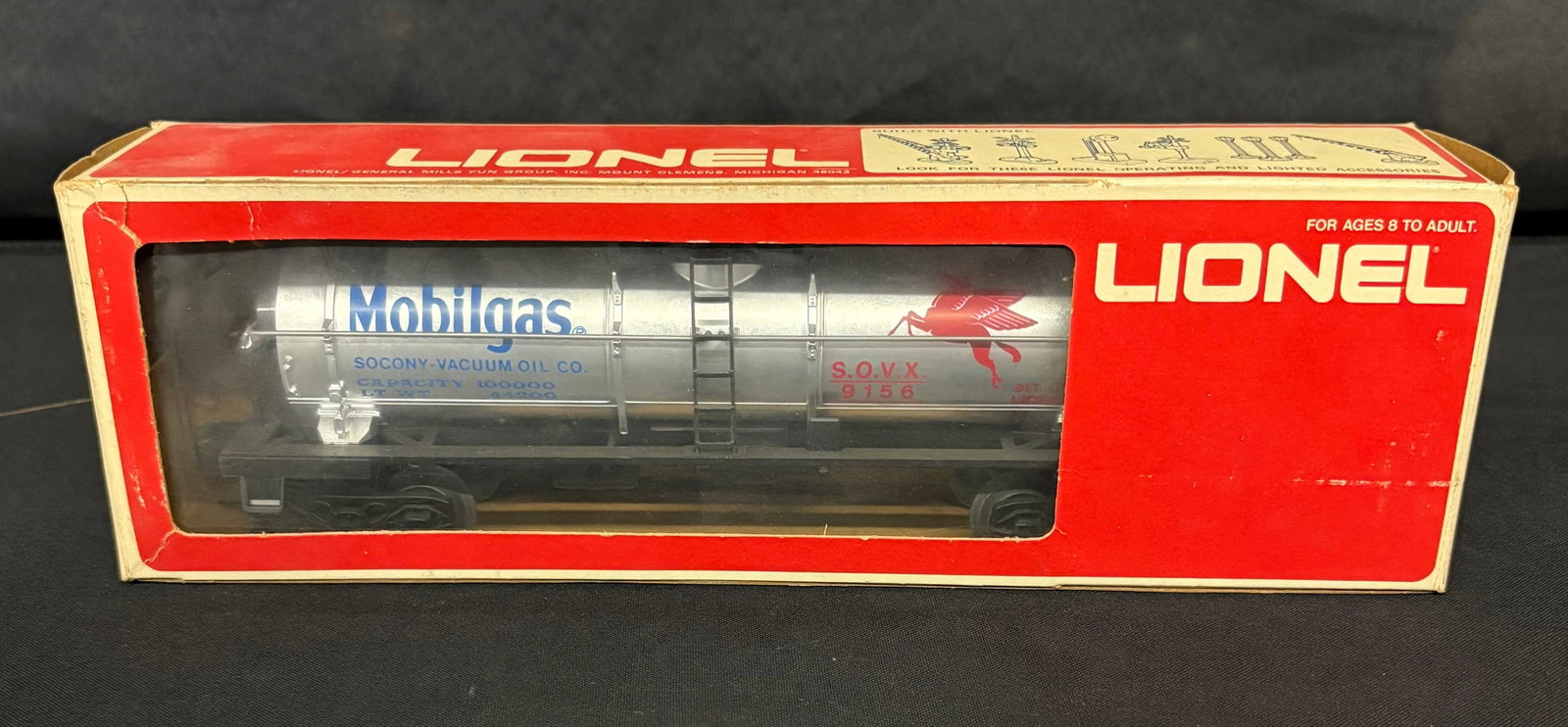 Lionel Mobilgas Plated Tank Car 6-9156 With Original Box 12": Lionel Mobilgas Plated Tank Car 6-9156 With Original Box 12"