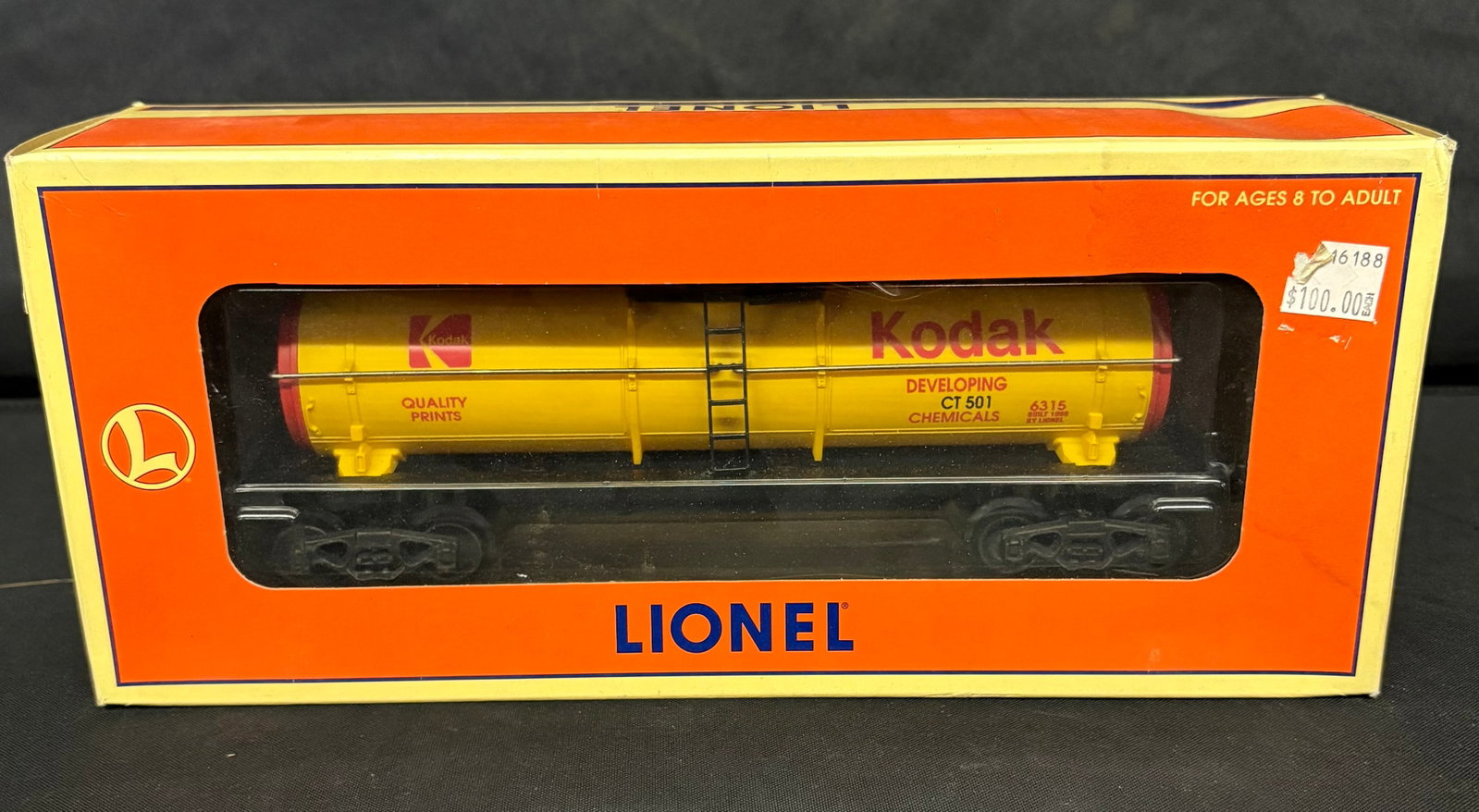 Lionel Kodak Single - Dome Tank Car 6-16188 With Original Box 12": Lionel Kodak Single - Dome Tank Car 6-16188 With Original Box 12"