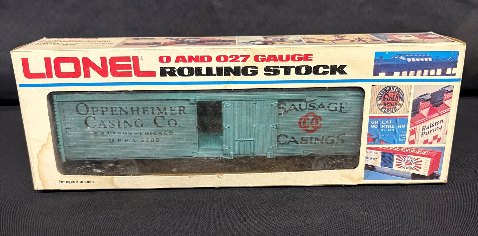 Lionel Oppenheimer Reefer 6-5700 O Gauge "Sausage Casings" With Original Box 13": Lionel Oppenheimer Reefer 6-5700 O Gauge "Sausage Casings" With Original Box 13"