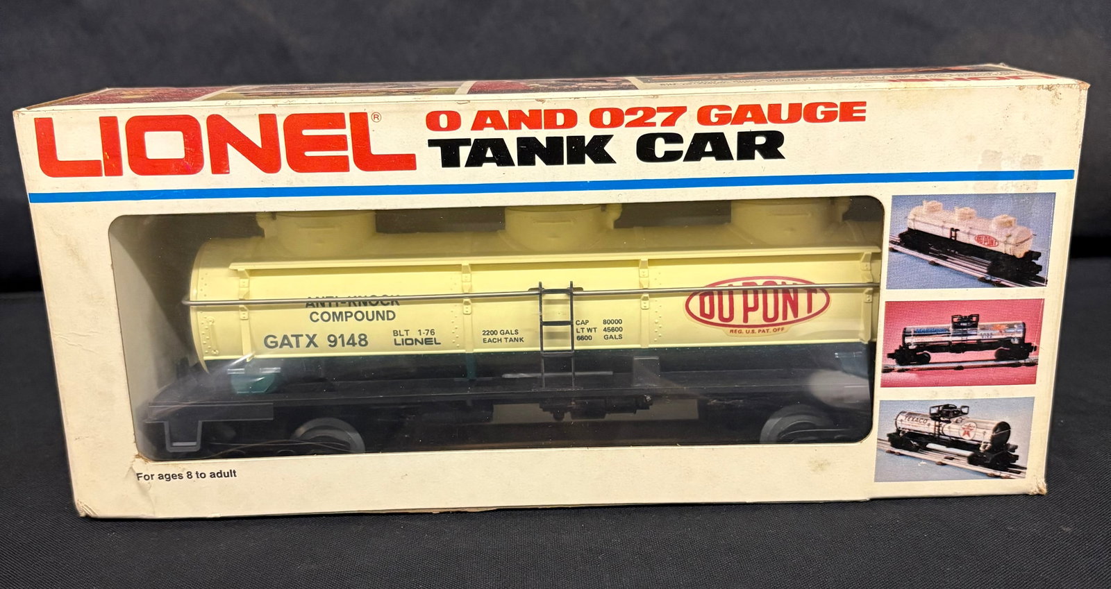 Lionel Dupont 3 Dome Tank Car 6-9148 O Gauge With Original Box 11.5": Lionel Dupont 3 Dome Tank Car 6-9148 O Gauge With Original Box 11.5"