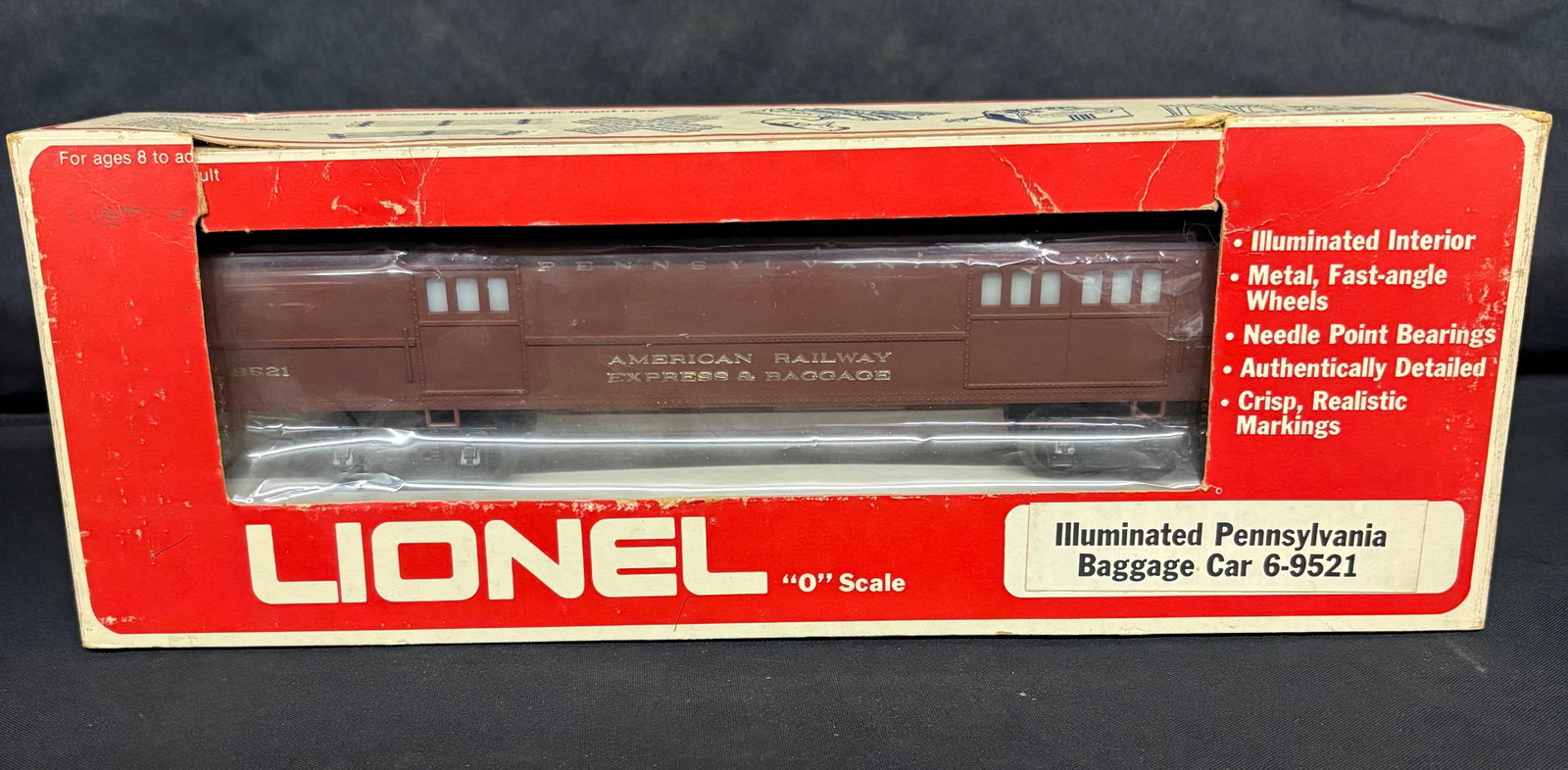 Lionel Illuminated Pennsylvania Baggage Car 6-9521 With Original Box 14.5": Lionel Illuminated Pennsylvania Baggage Car 6-9521 With Original Box 14.5"