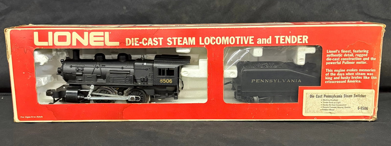 Lionel Die-Cast Pennsylvania Steam Switcher 6-8506 Steam Locomotive And Tender With Original Box 22": Lionel Die-Cast Pennsylvania Steam Switcher 6-8506 Steam Locomotive And Tender With Original Box 22"