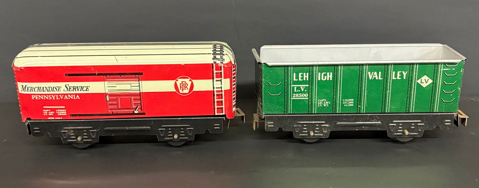 Pair Of Marx 1950's Tin Litho. Trains; Merchandise Service Pennsylvania-Lehigh Valley 6" (1 of 5)