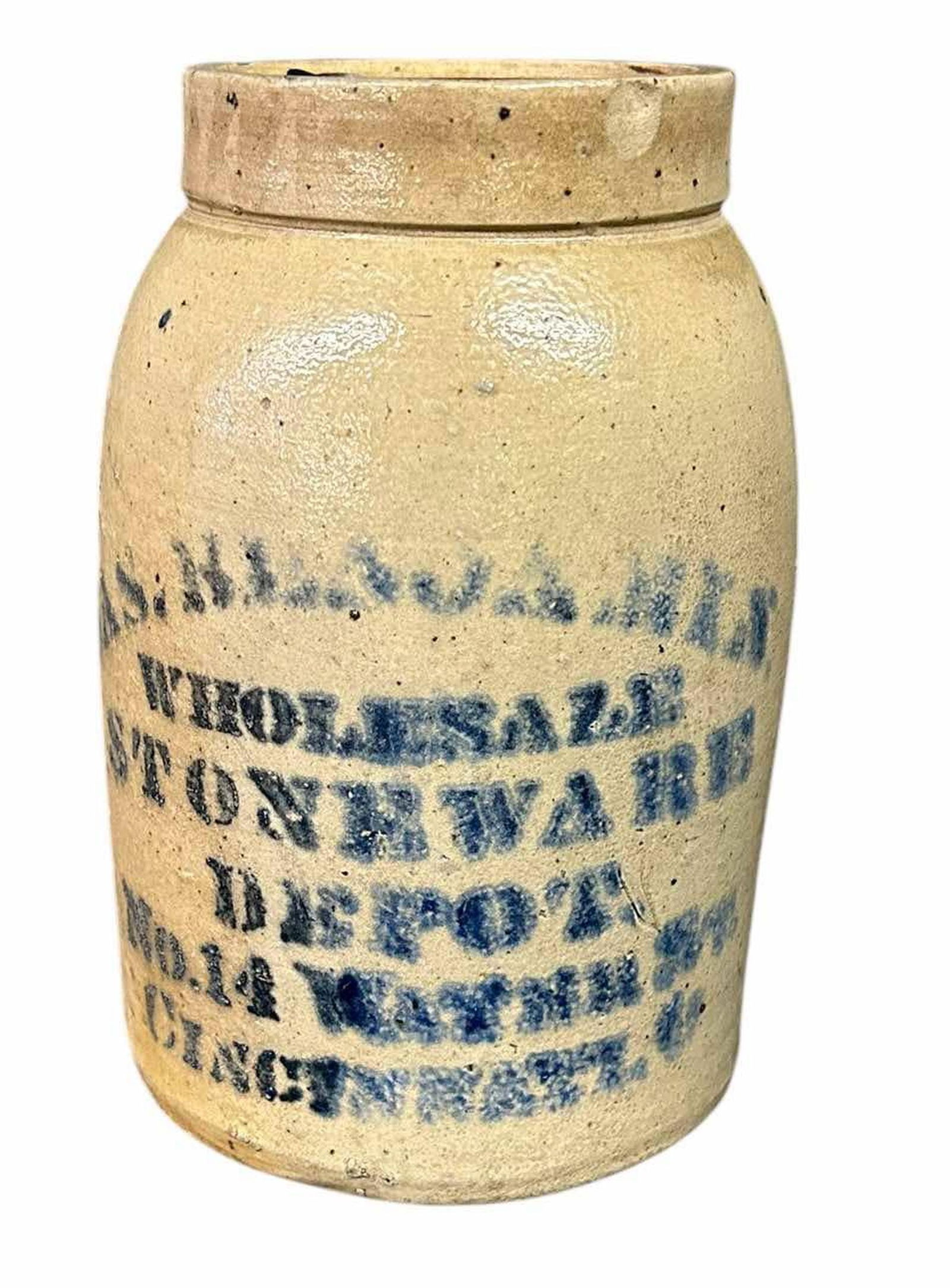 Early Benjamin Cincinnati, Ohio Blue Decorated Stoneware Crock 5.5"X8" (1 of 3)