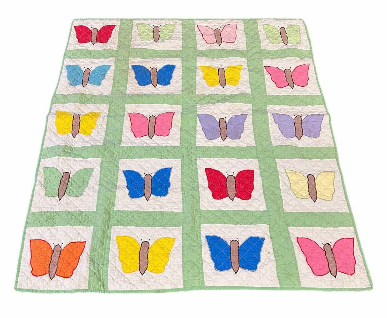 Hand Sewn Butterfly Pattern Quilt 65"X66" (1 of 3)