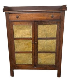 Early 12 Tin Pie Safe With Original Tin Doors And Sides With Full Gallery Top On Tall Legs