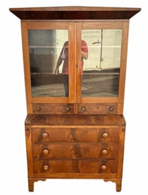 Early Federal Style Two Piece Secretary With Glass Doors Over Drawer Base 21"X47"X62"