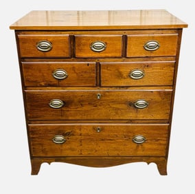 Early Seven Drawer Federal Chest On French Foot With Unusual Drawer Configuration On Tall Legs With