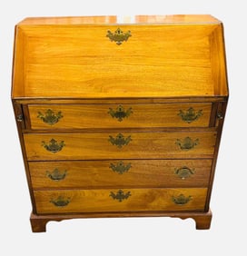 Early Period Walnut Chippendale Slant Front Desk With Full Interior On Bracket Feet, Came Out Of