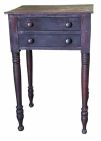 Early Two Drawer Work Table On Tall Turned Legs 17"X19"X30"