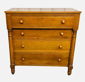 Early Cherry Four Drawer Chest With Column Front On Turned Legs 22"X43"X43"