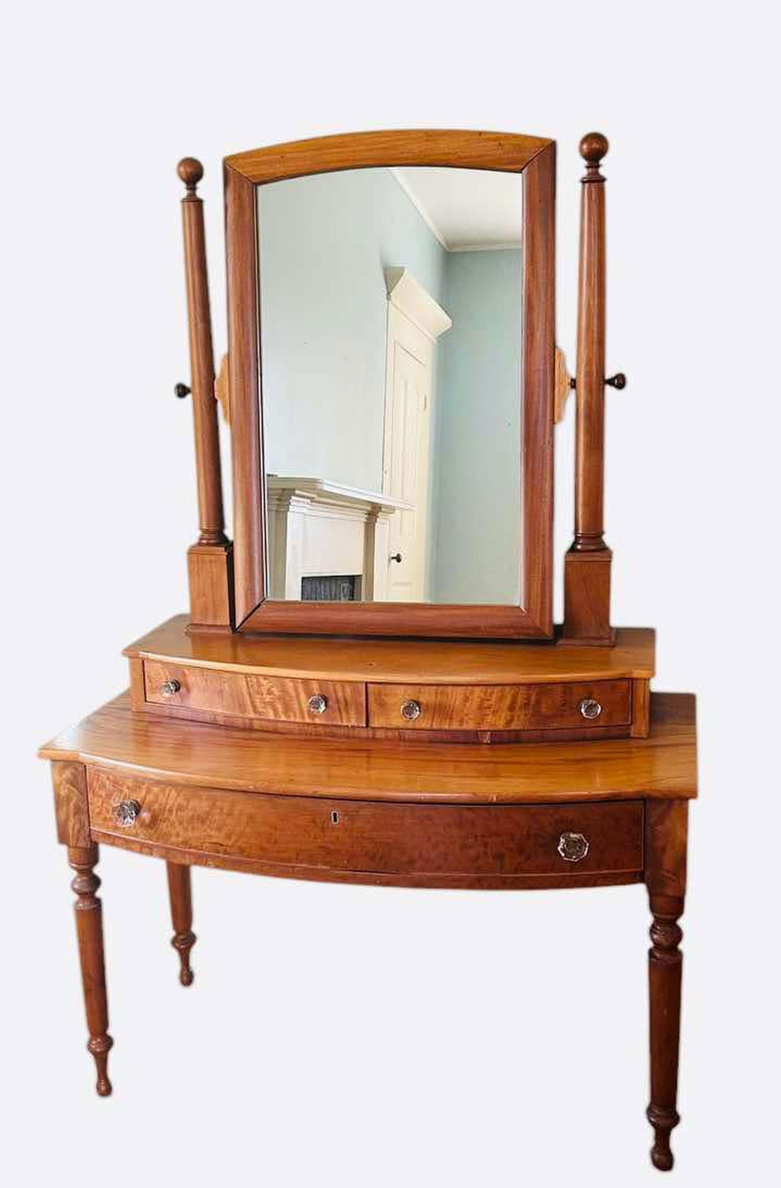 Cherry Federal Style Dressing Vanity On Tall Turned Legs; Came Out Of Kentucky Estate 24"X45"X71" (1 of 4)