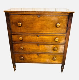 Early Four Drawer Cherry Chest On Turned Legs Came From Louisville, KY. Estate 20"X43"X49"