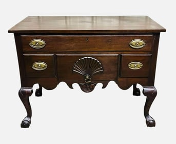 Early Mahogany Chippendale Lowboy With Shell Carved Front On Tall Ball And Claw Legs 20"X39"X29"