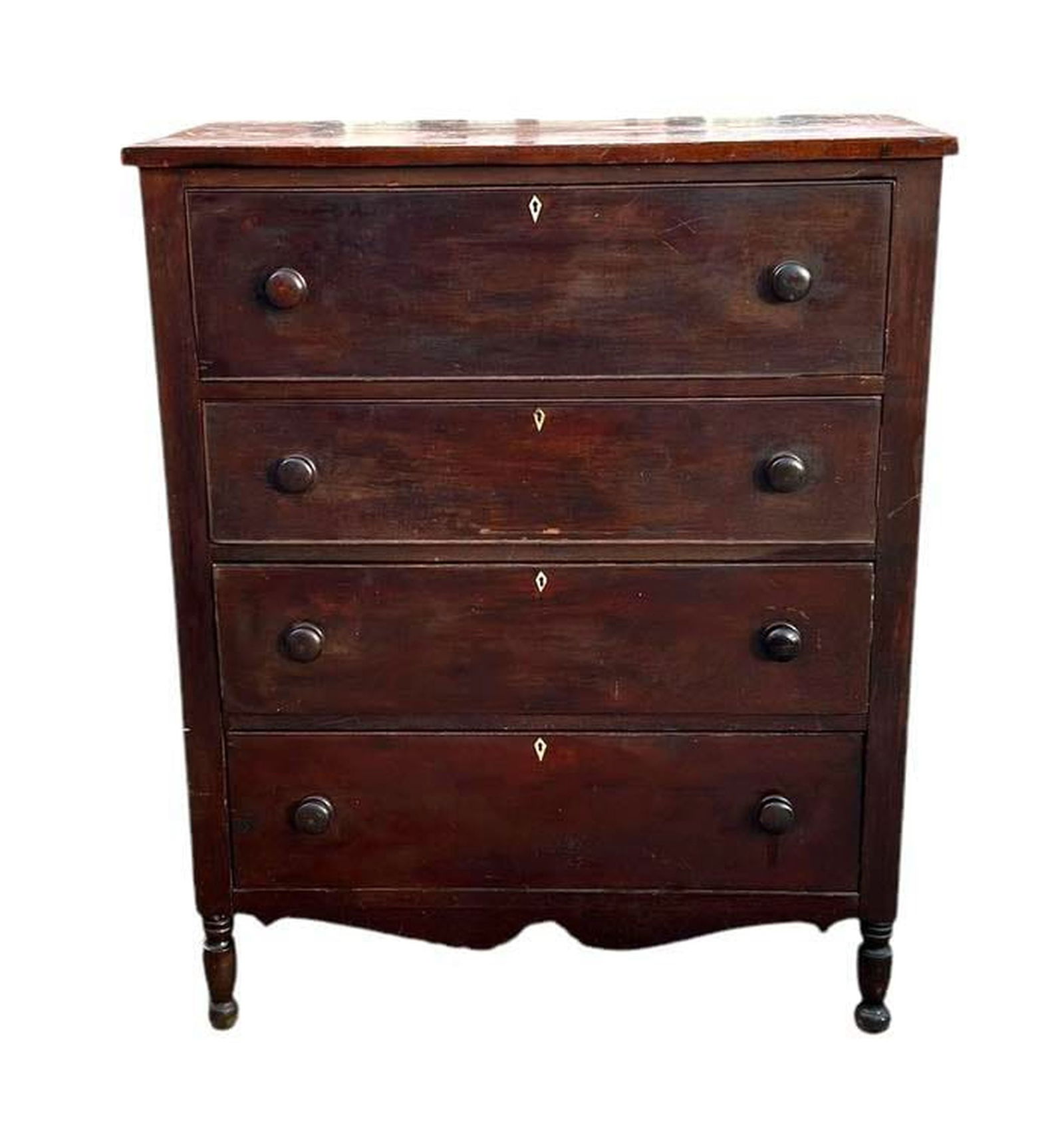 Four Drawer Federal Style Chest Has Inlaid Decoration On Tall Turned Legs And Cut Out Skirt (1 of 5)