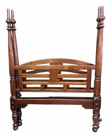 Early Mahogany Four Poster Bed On Tall Turned Legs And Unusual Brass Tips On Top Of Post