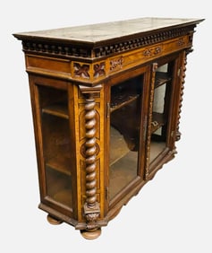 Early Carved Two Door Bookcase With Rope Styled Columns On Front 18"X51"X42"