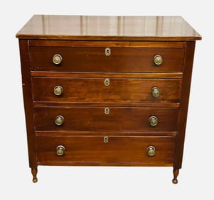 Four Drawer Child's Cherry Federal Style Chest With Graduated Drawers On Turned Legs 18"X34"X34"