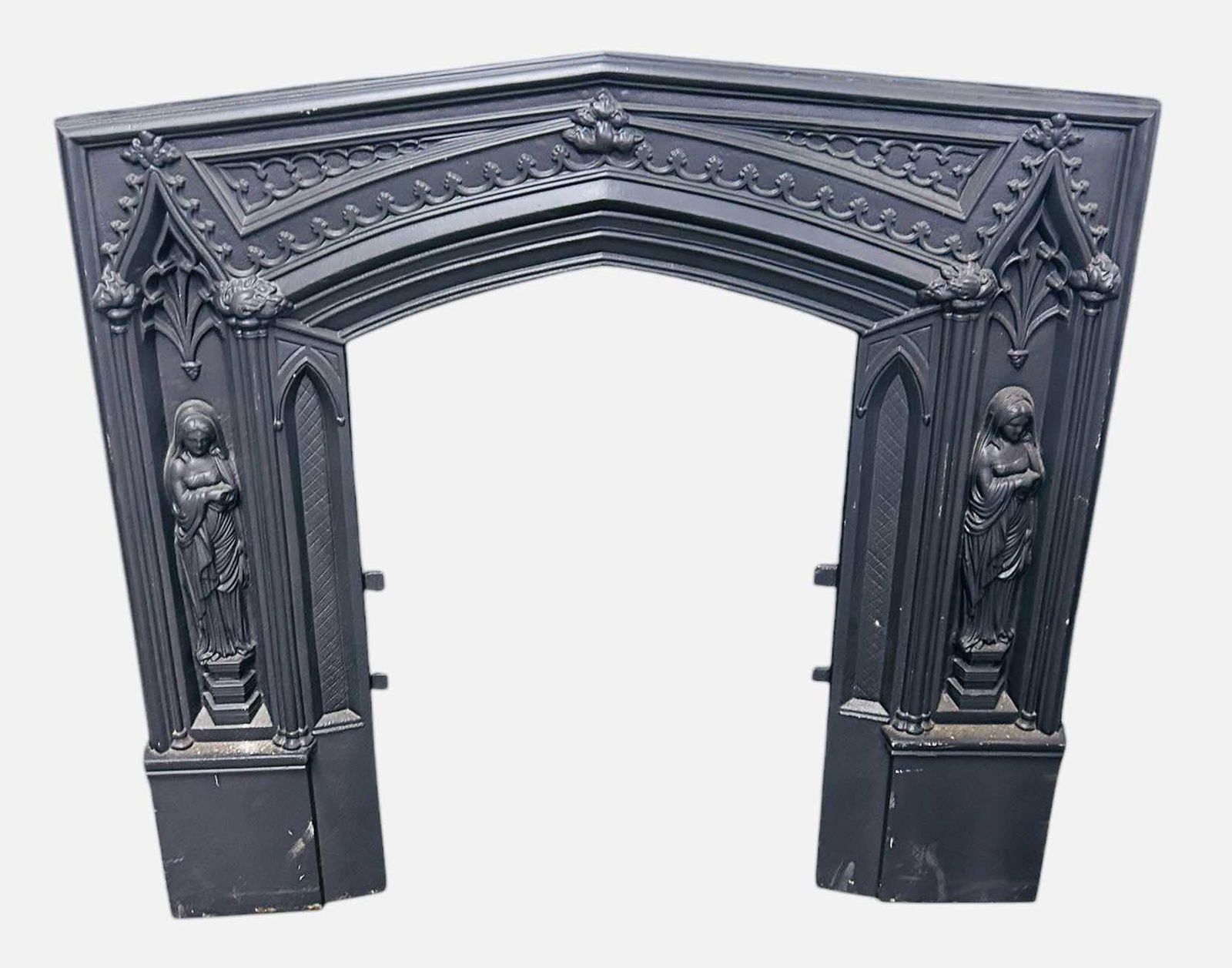 Early Cast Iron Gothic Style Fire Surround 35"X36" (1 of 3)