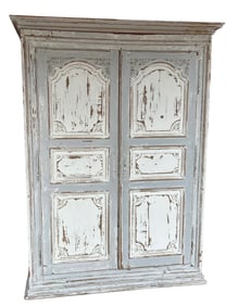 Early Gray And White Painted Linen Press 28"X68"X90" Piece Of Trim On Bottom Right But Presents Wel